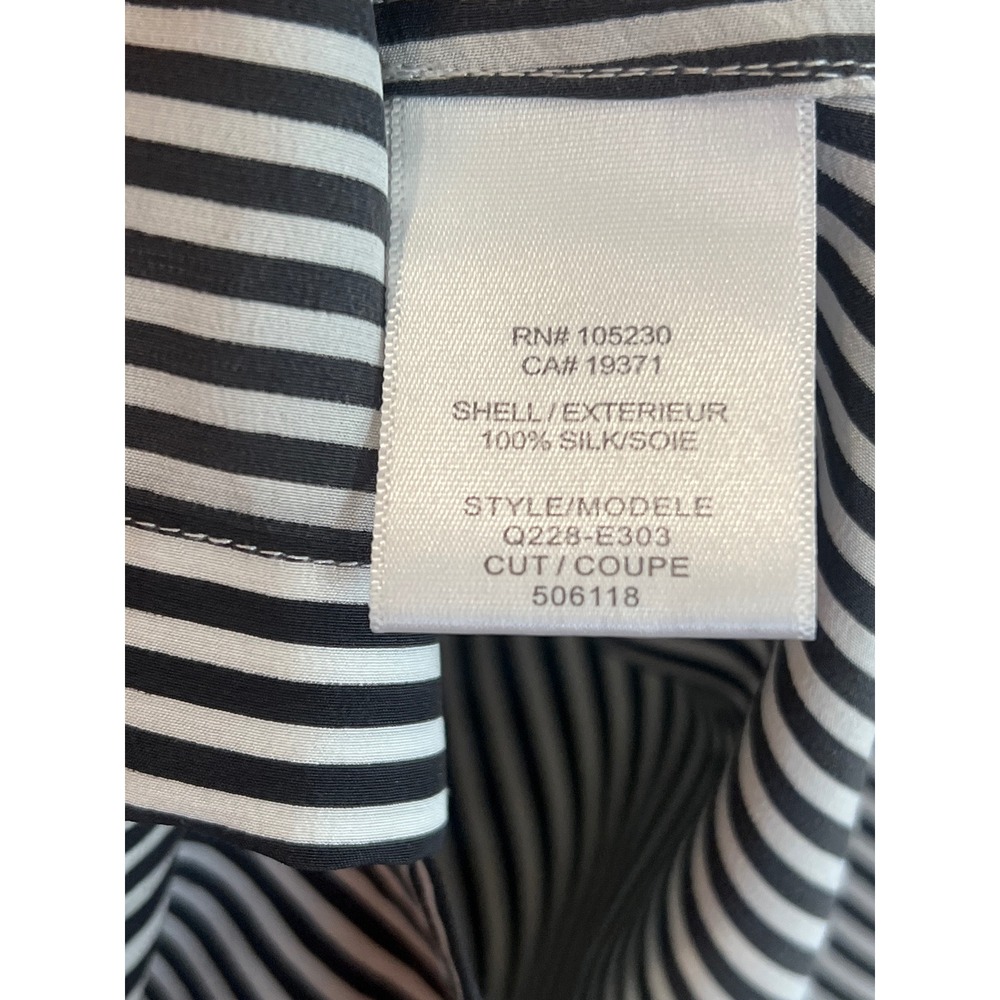 Equipment Femme Silk Striped Button Down Shirt Black White Band Collar - Picture 3 of 4